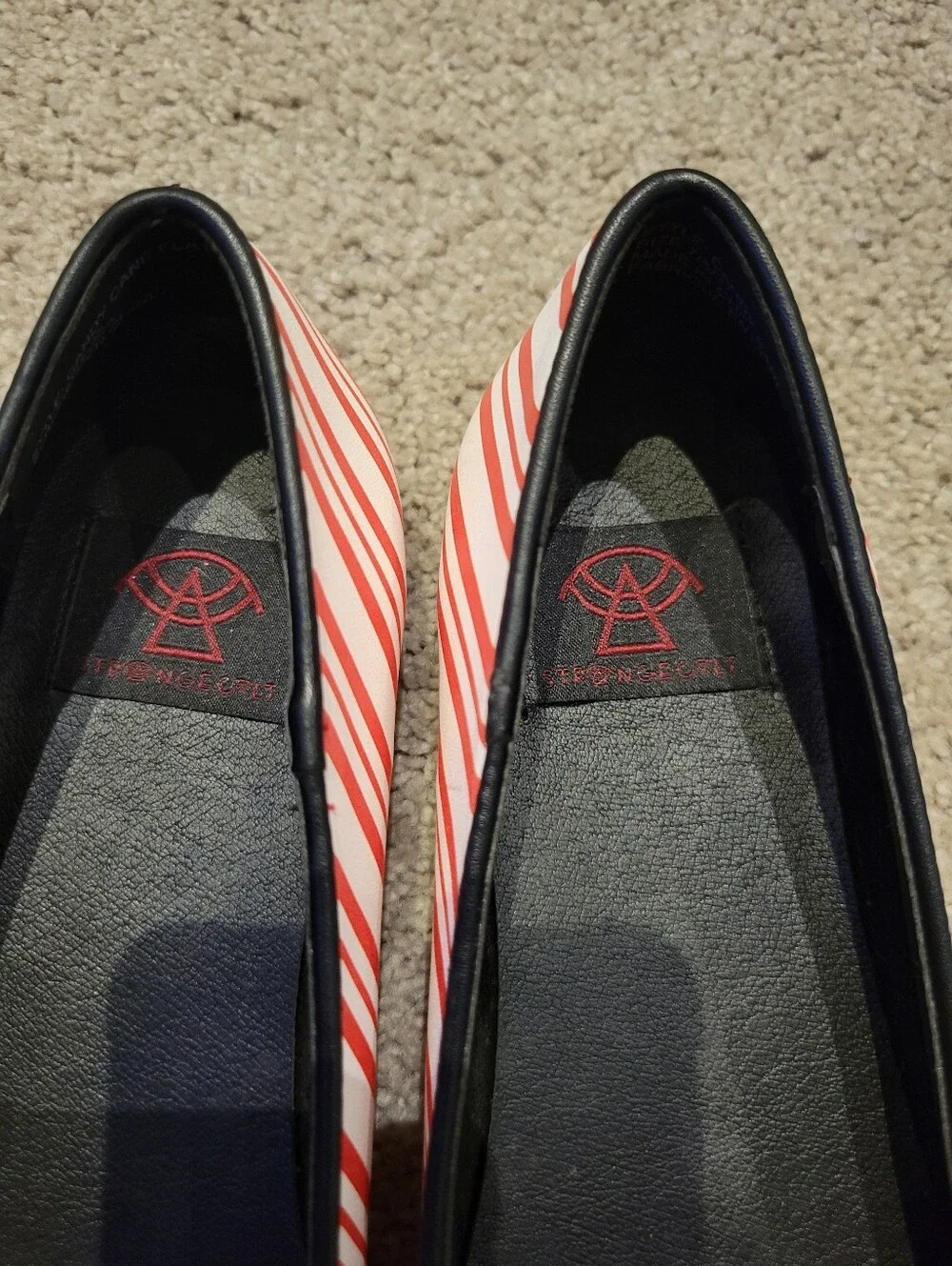 Strange Cvlt Candy Cane Striped Jack-O'-Lantern Ballet Flats